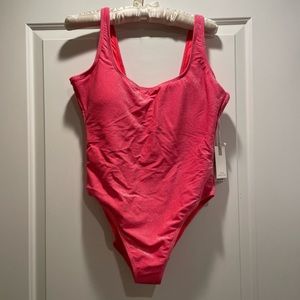 NWT Good American Sparkle Modern Tank One Piece in Fiery Coral